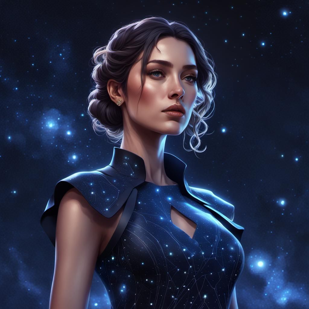 Girl in Universe Dress, Hyperdetailed Digital Portrait