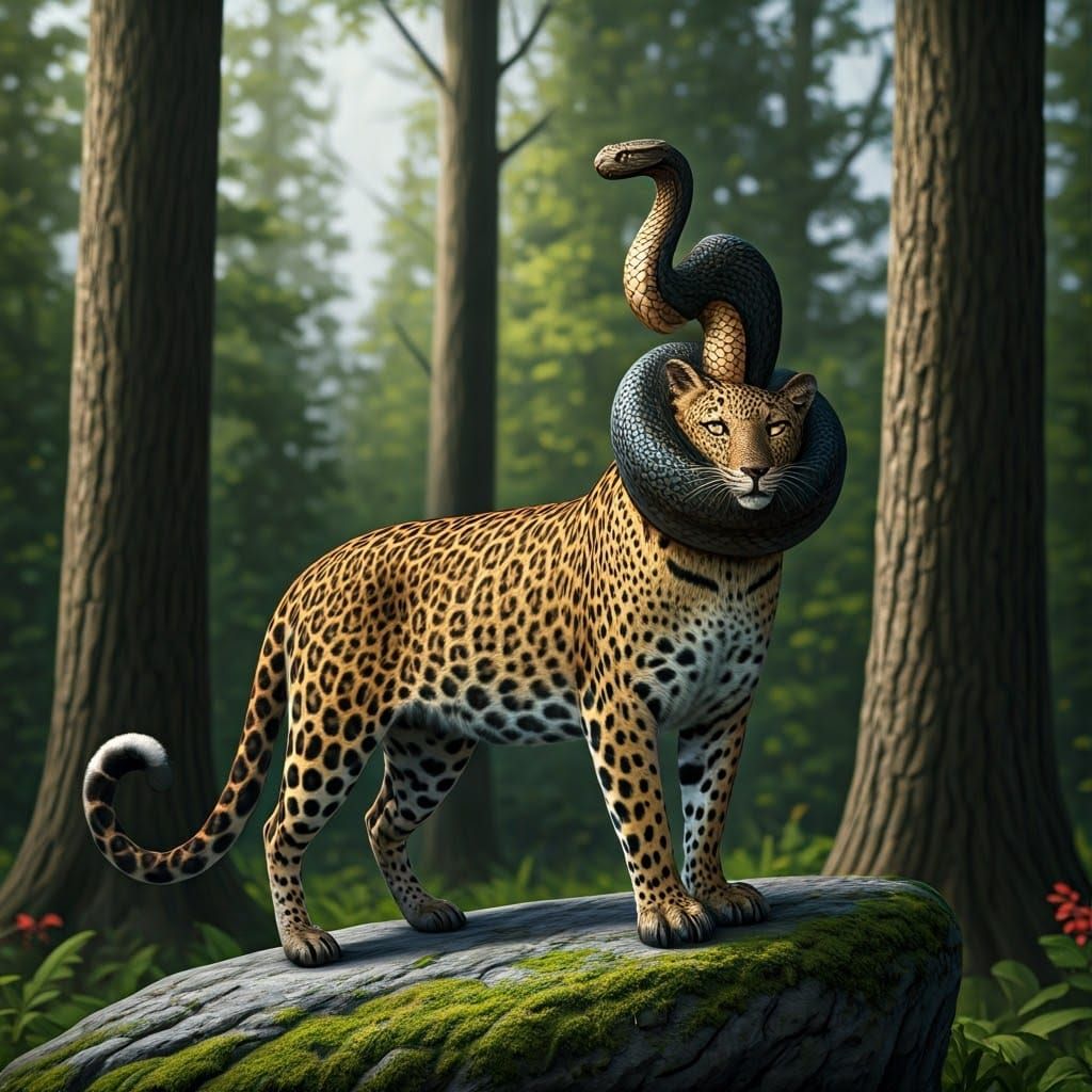 Viper-Leopard Hybrid Creature in Forest