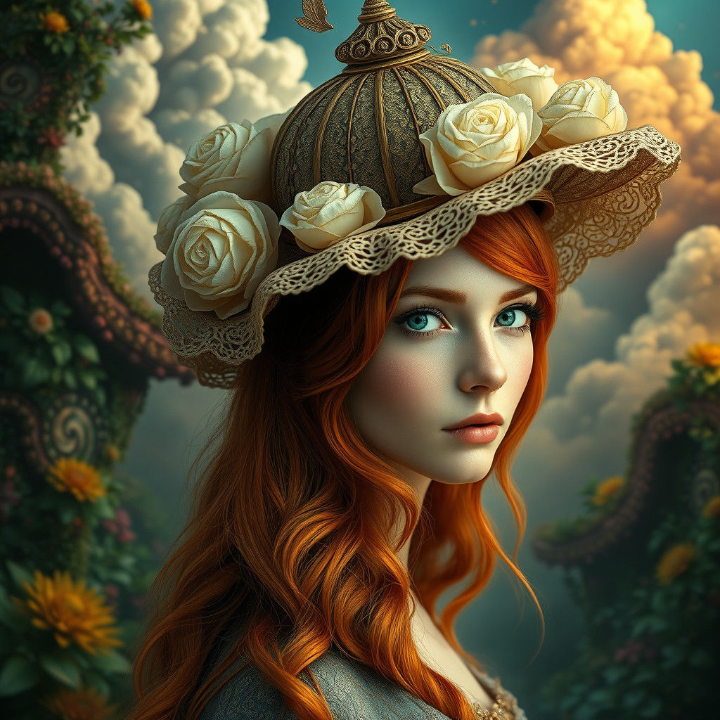 Redhead in Ornate Hat: A Digital Matte Painting