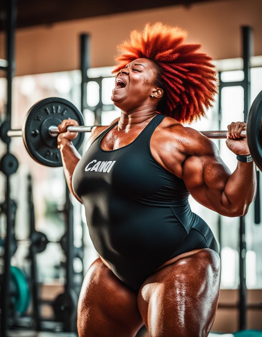 Powerful Plus-Size Weightlifter in Sports Photo