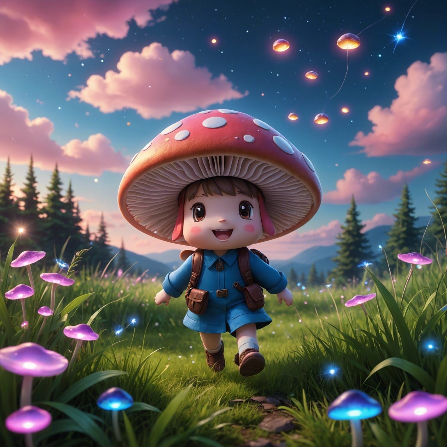 Mushroom Character in Anime Style