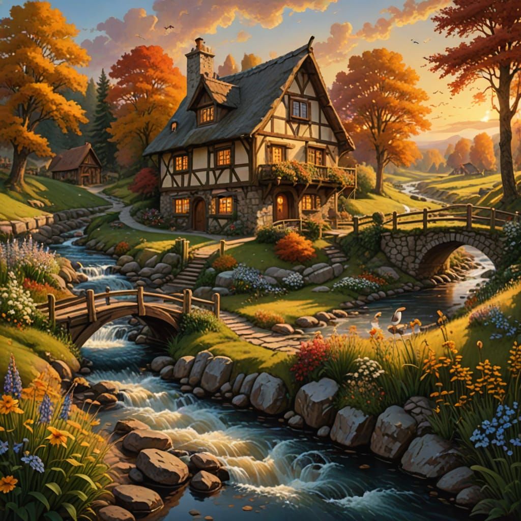 Cozy Medieval Cottage in Fantasy Landscape