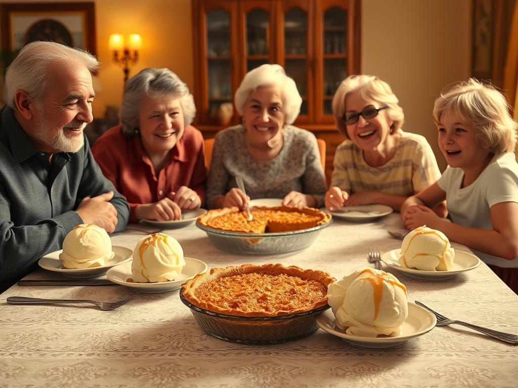 Loving Family Gathered Around a Cozy Butterscotch Pie Feast