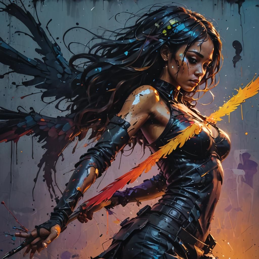 Polychromatic Street Art: Angel with Paint Wings