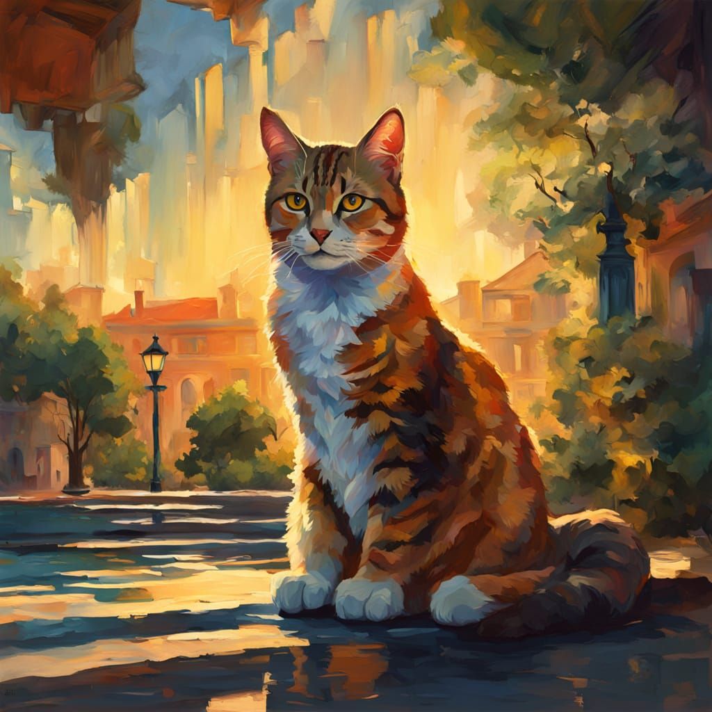 Majestic Feline in a Water Droplet, Impressionist Masterpiec...