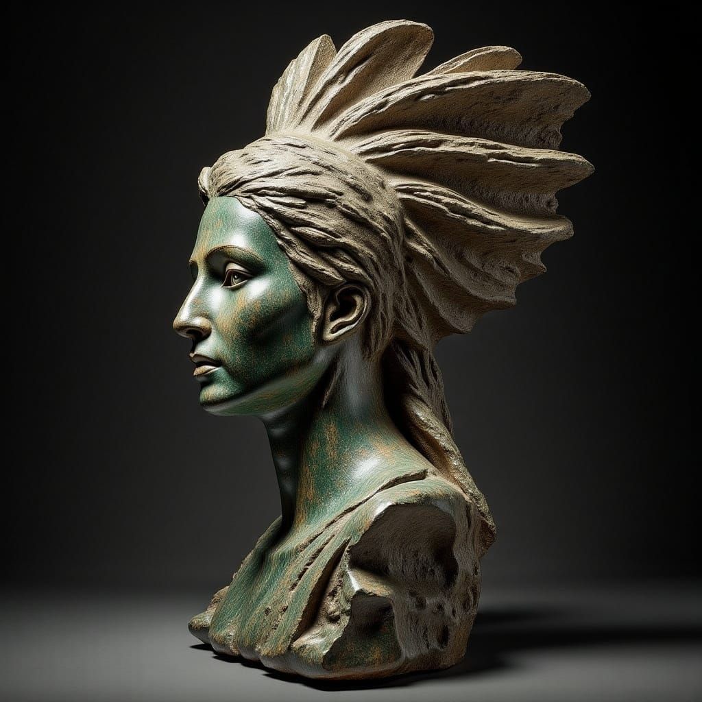 Silvered Athena Sculpture Bust in Glazed Photograph