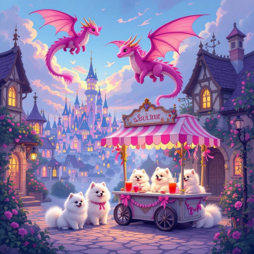 Pink Dragons and Pomeranians Selling Lemonade in Mystical To...