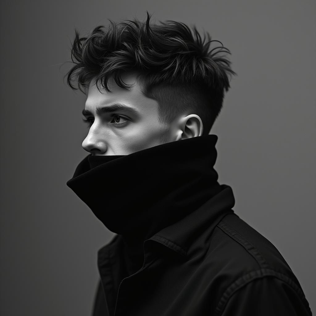 Monochrome Portrait of a Young Man in Grayscale