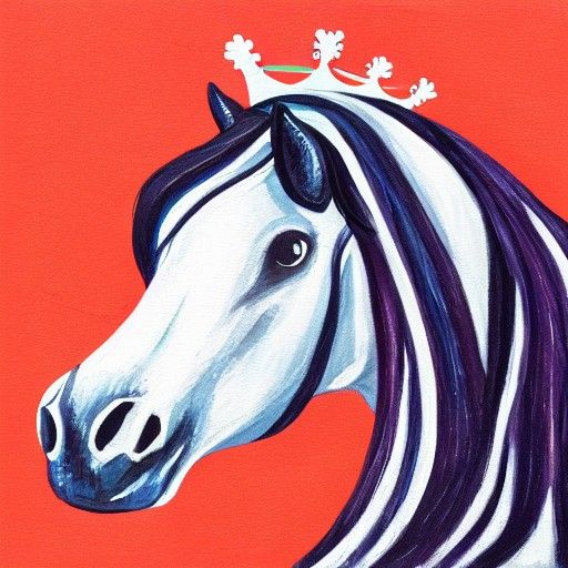 Horse Wearing Crown in Gouache Style