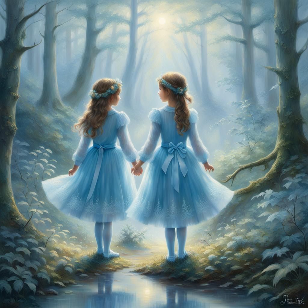 Ethereal Forest: Two Girls in a Sunlit Glade