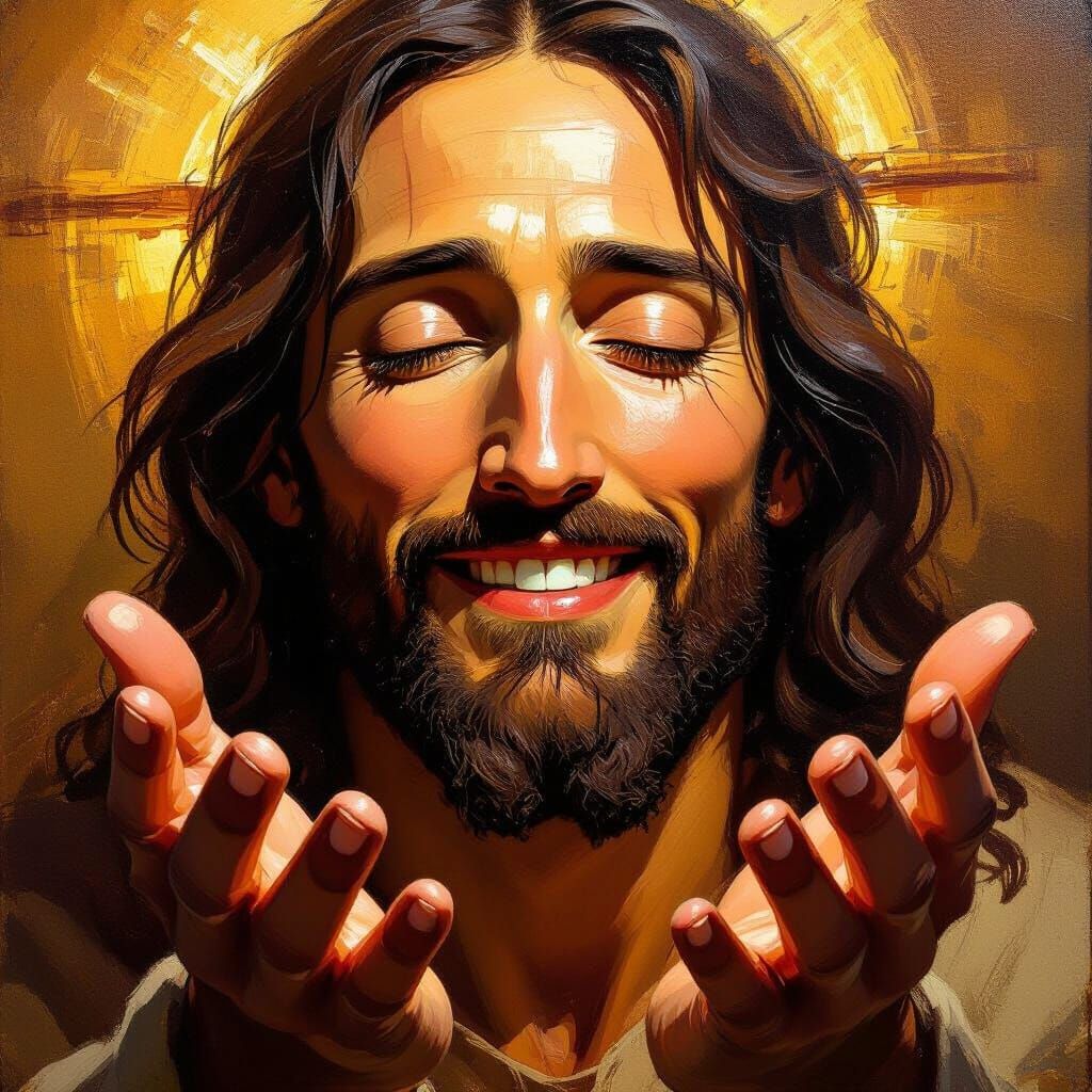 Loving Jesus Christ Portrait in Oil Painting