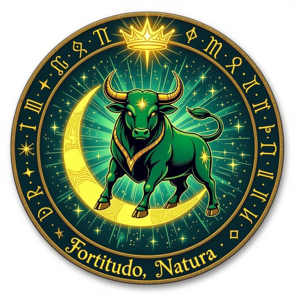 Mystical Taurus Zodiac Emblem with Cosmic Design