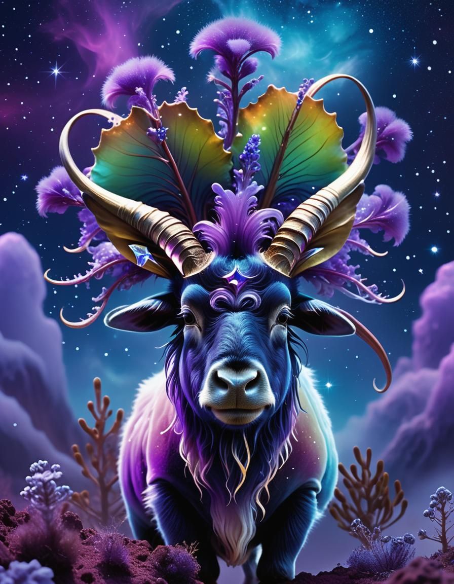 Mystical Aardvark-Yak Hybrid in Vaporwave Dreamscape