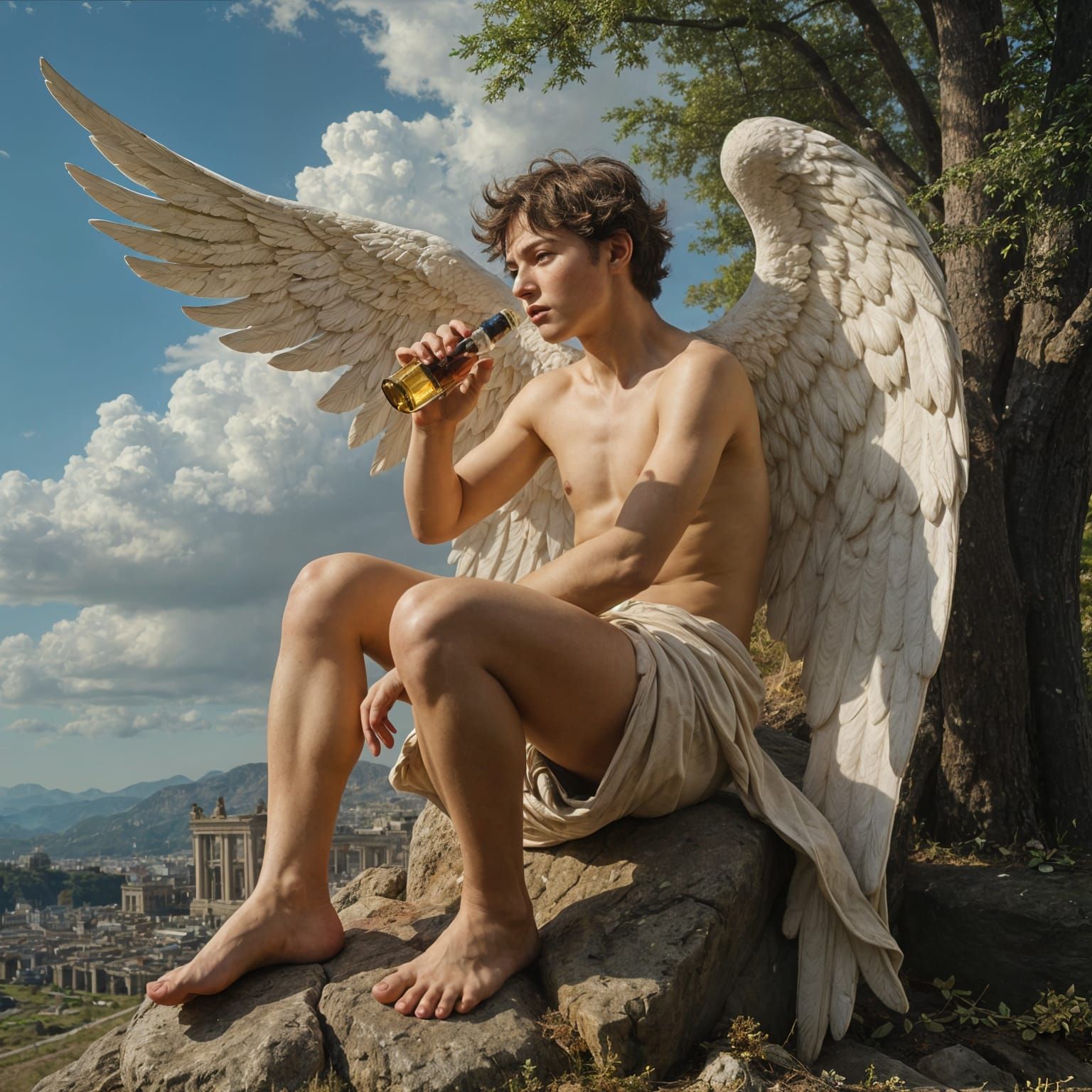 Ethereal Young Angel in Ancient Roman Feast Scene