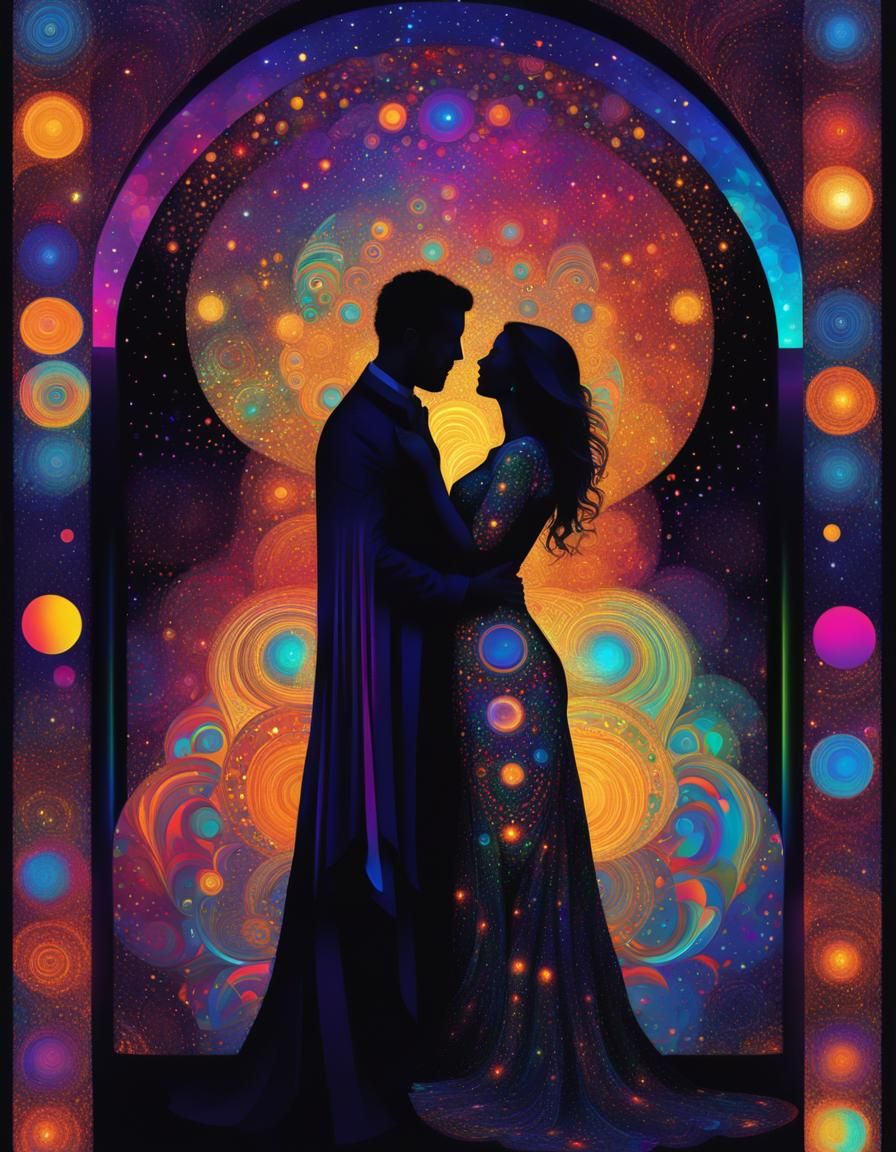 Embracing Couple in Abstract Mosaic Style