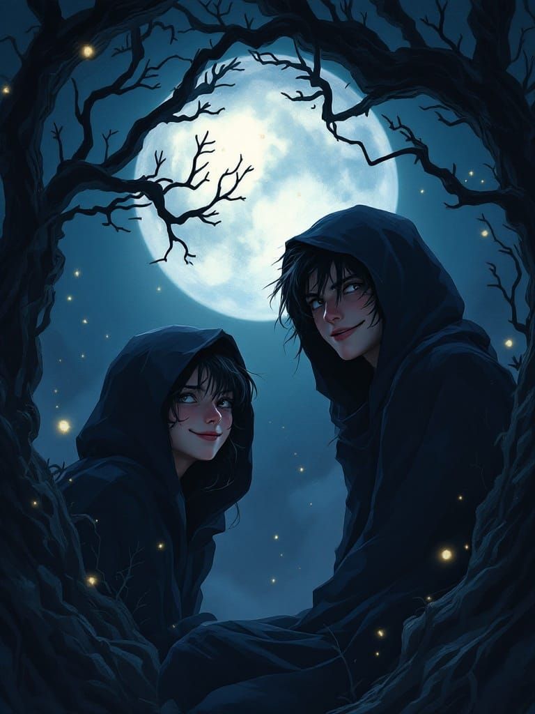 Youthful Mischief Under Moonlit Skies