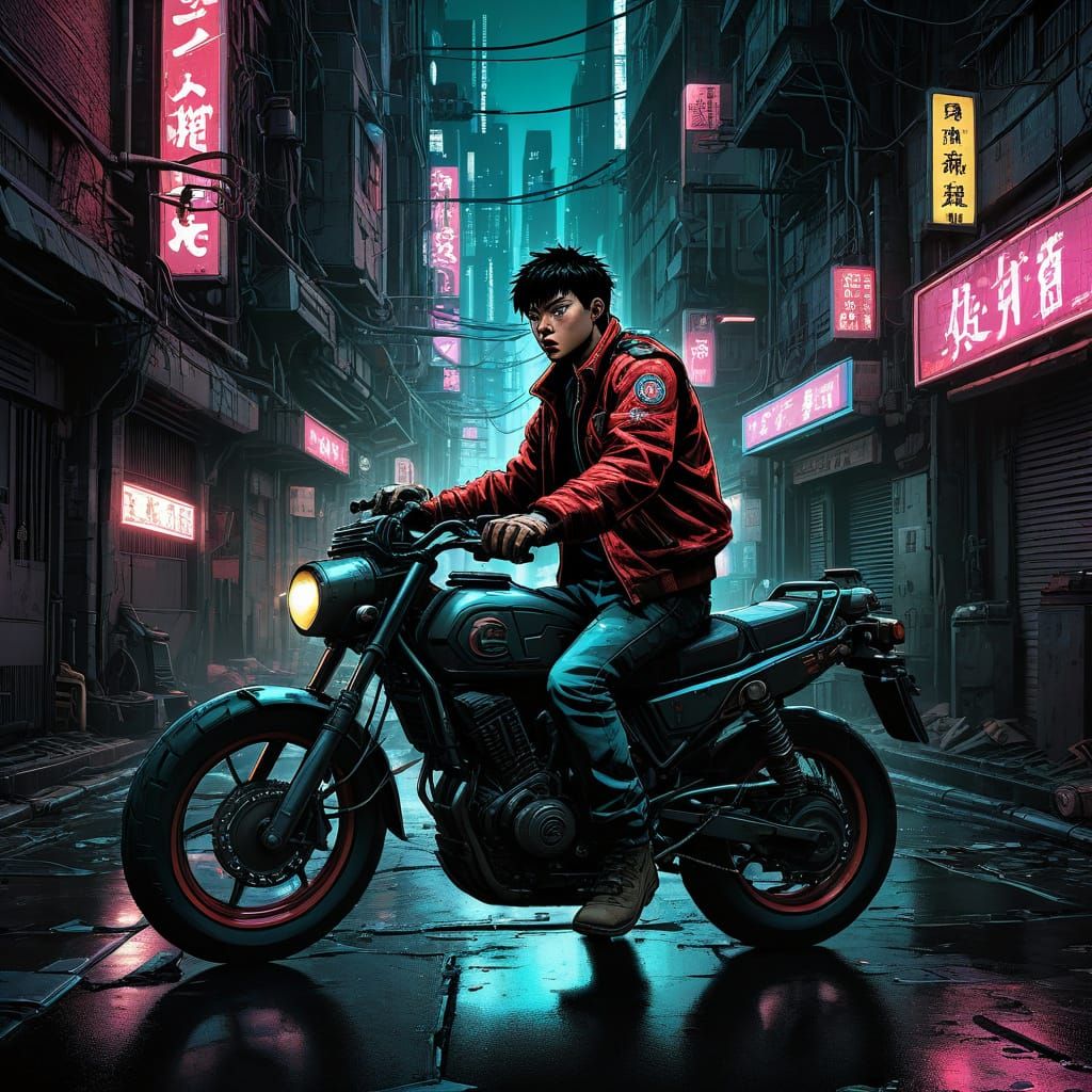 Teenager on Kaneda's Bike in Cyberpunk Comic Art