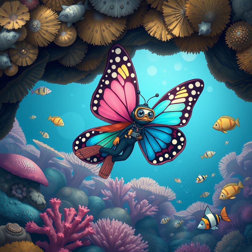 Butterfly Scuba Diver in Whimsical Style