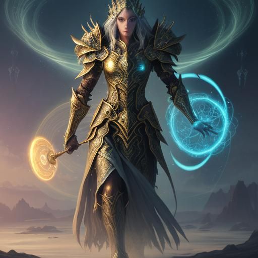 Regal Realmwalker Striding Through Shimmering Portal