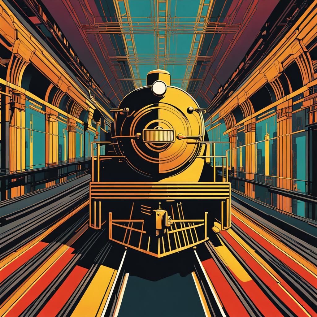Art Deco Locomotive in Pop Art Style