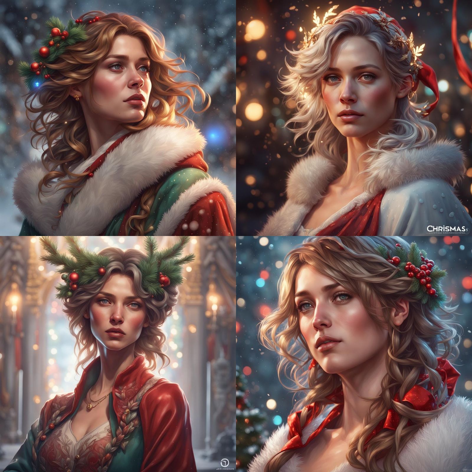 Festive Christmas Portrait in Art Nouveau Style