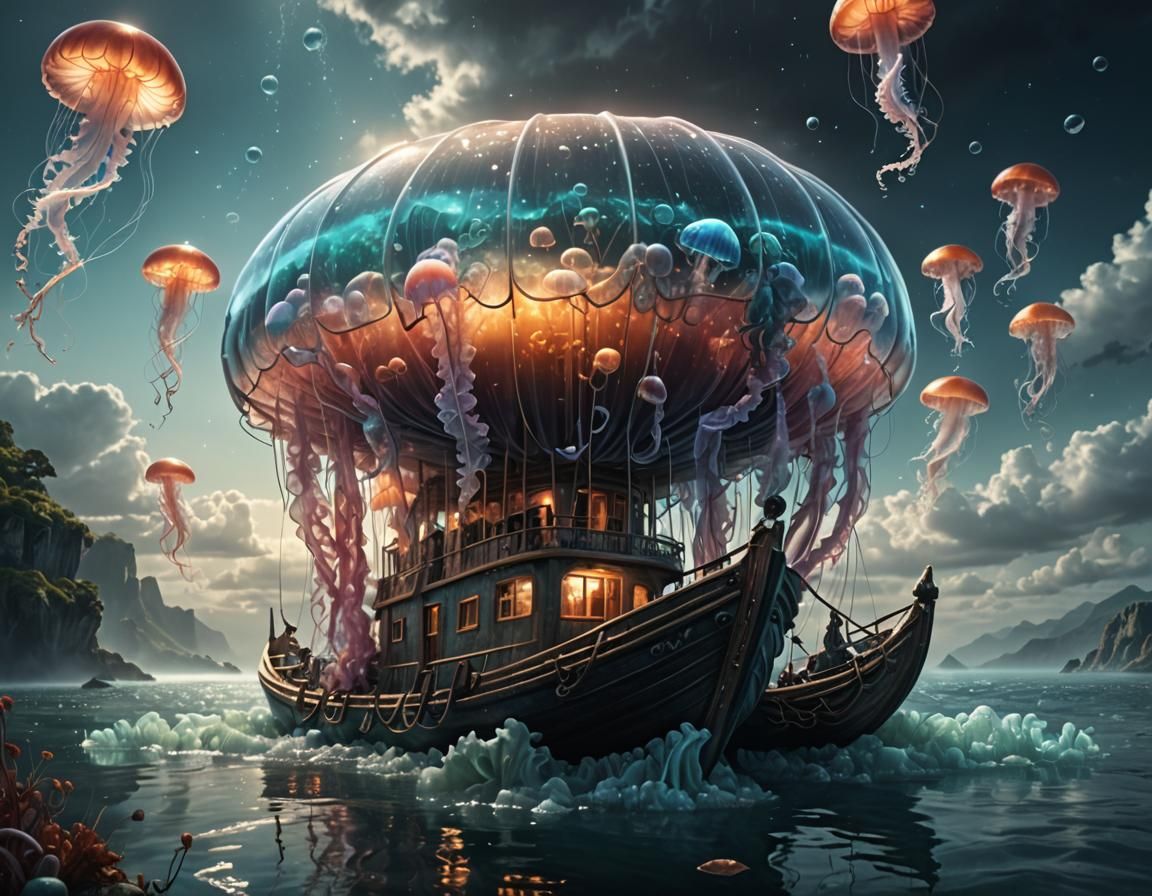 Translucent Jellyfish Boat: A Digital Matte Painting