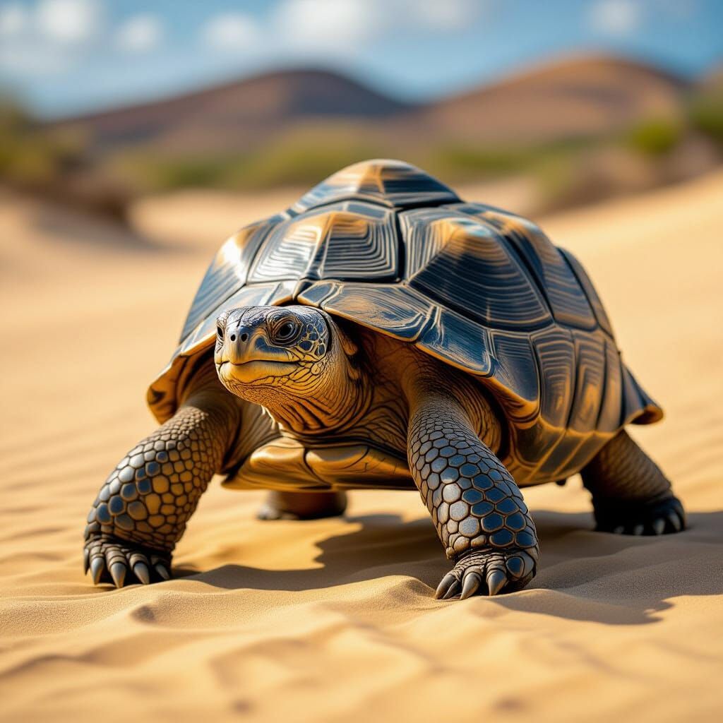 Hyperrealistic Galapagos Tortoise on Sandy Dunes