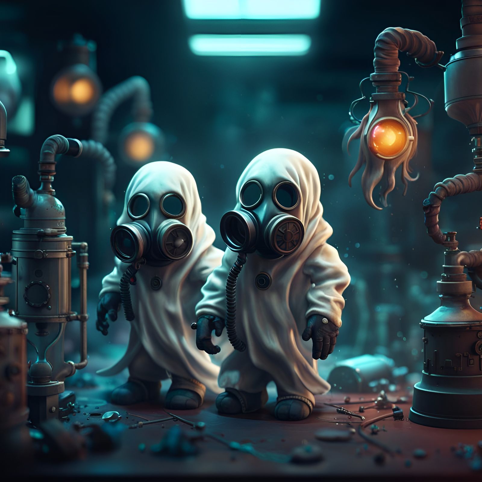 Cute Ghosts With Gas Mask