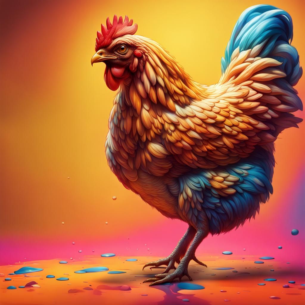Hyperrealistic Chicken in Colorful Splash Art Style