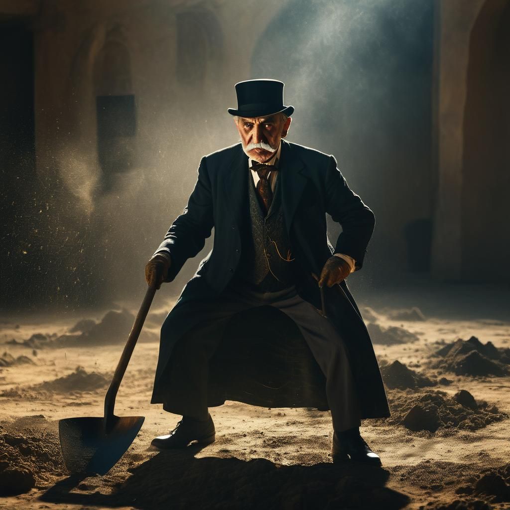 Azerbaijani Man's Dramatic Spade Fight: Cinematic Still