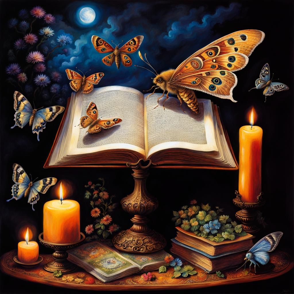 Surreal Moth Still Life in Dark Fantasy Style