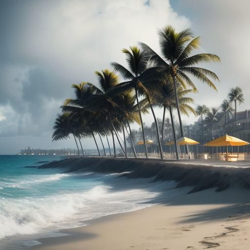 Turbulent Sea: Palm Trees in Matte Painting Style