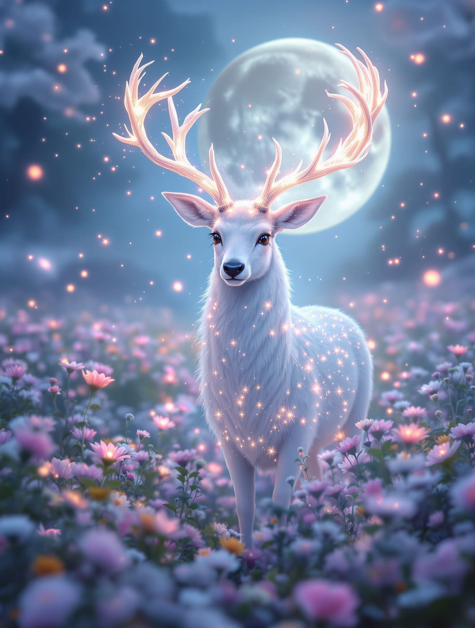 Magical Deer in Dreamy Meadow with Glowing Antlers