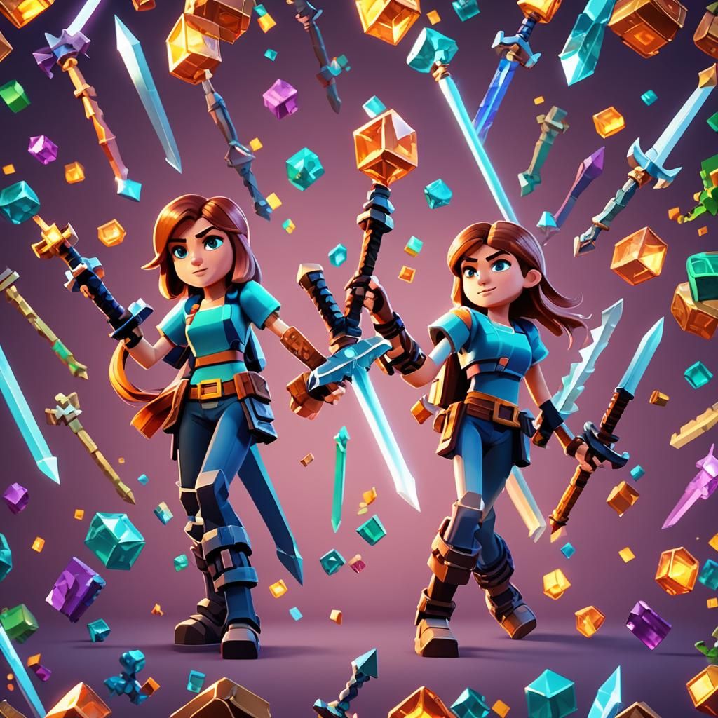 Steve and Alex Minecraft Rendered in Pixar Style