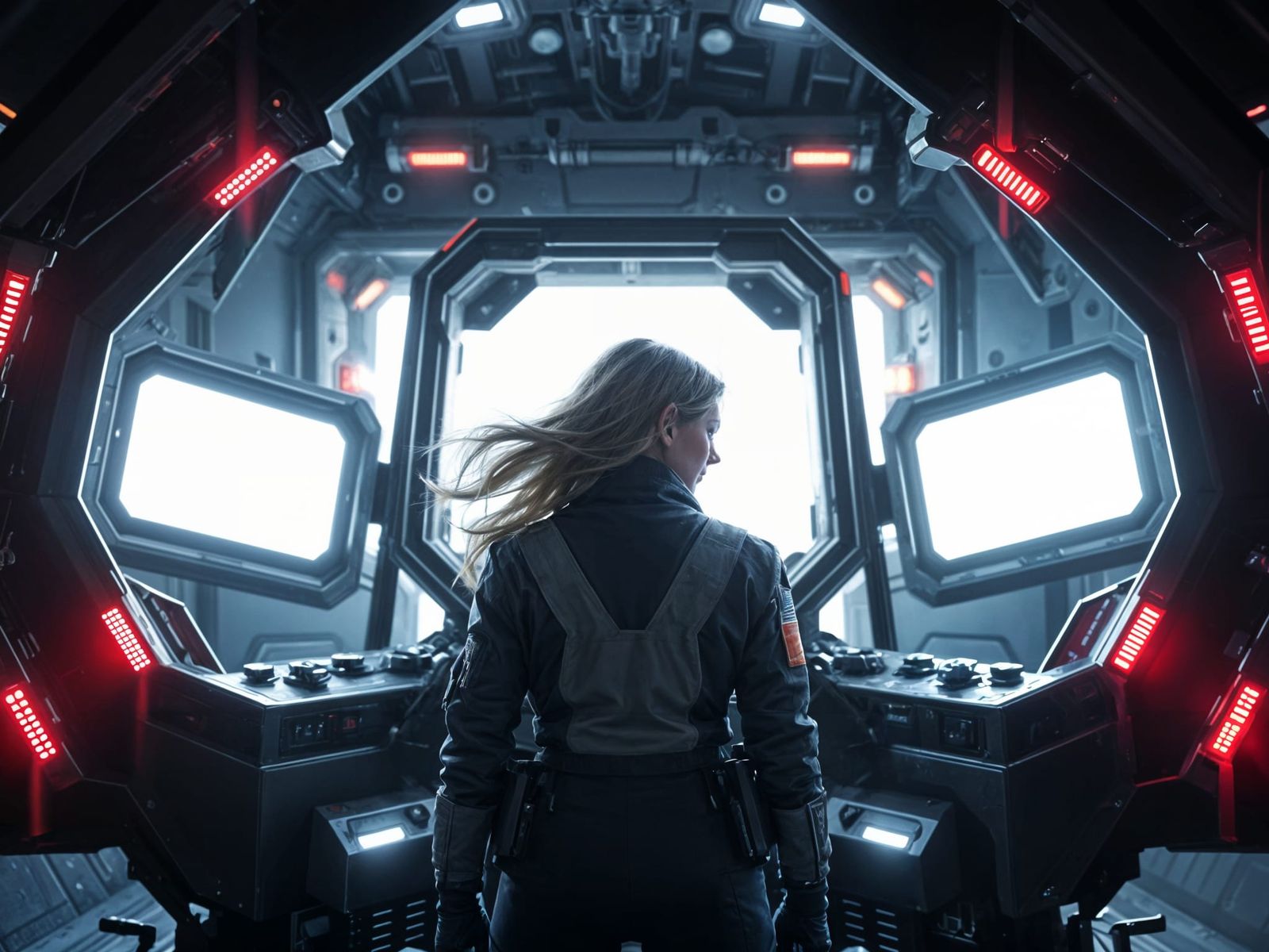 Space Pilot Silhouette in Hangar Bay