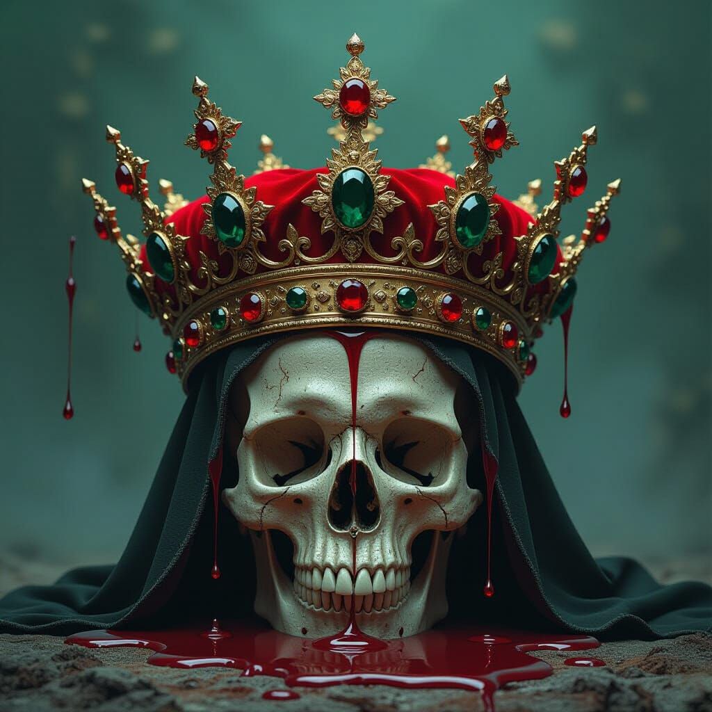 Gothic Crown Adorned with Gold Jewels and Dripping Gold