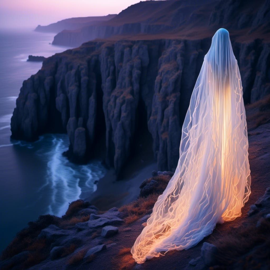 Ghost Widow Walks Cliffs at Sunset