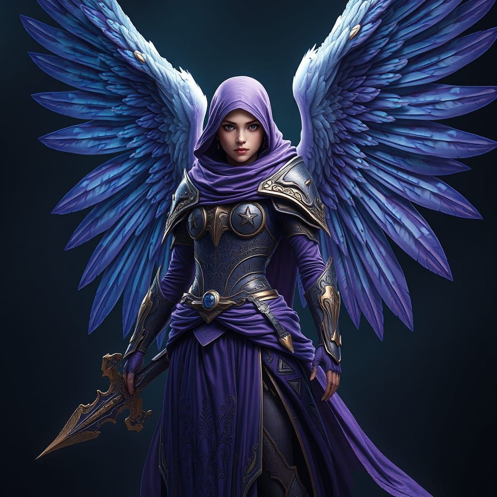 Majestic Female Angel Warrior in Purple Armor