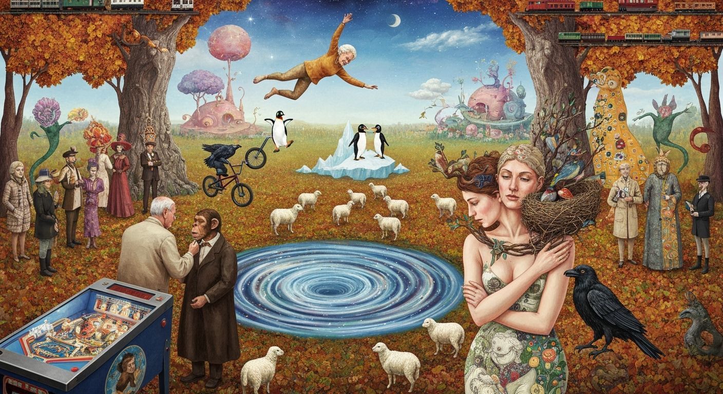 Surreal Garden Party with Ethereal Cosmic Ballet