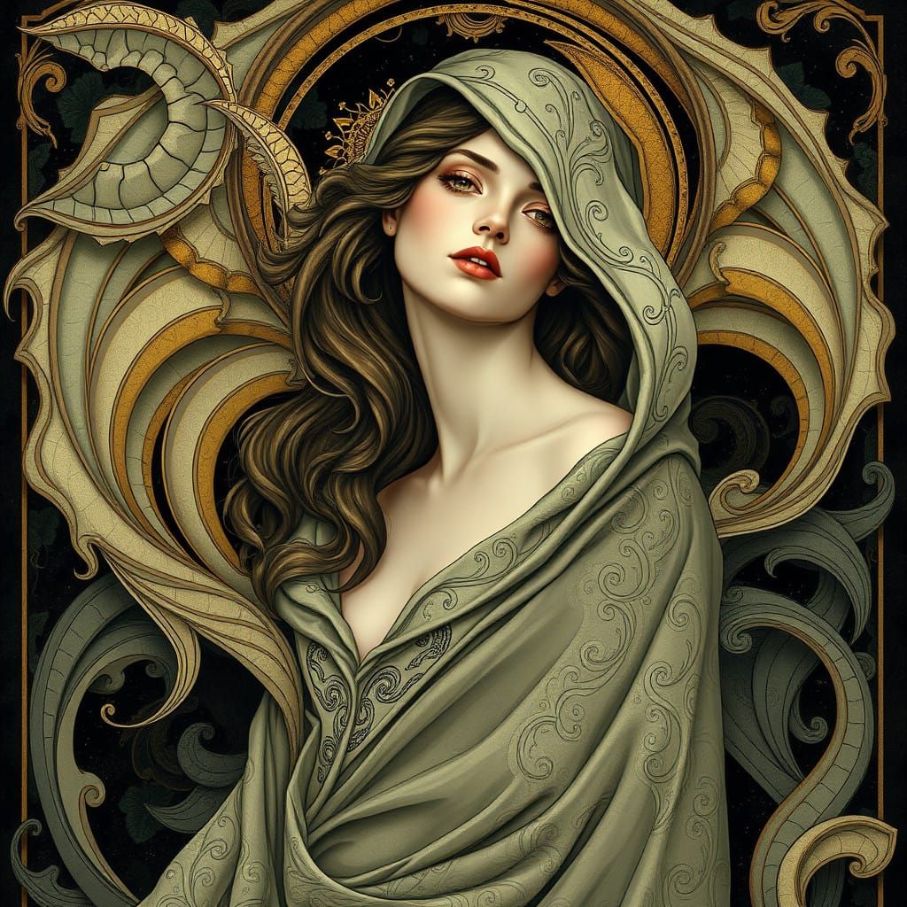 Mythical Driade in Art Nouveau Elegance
