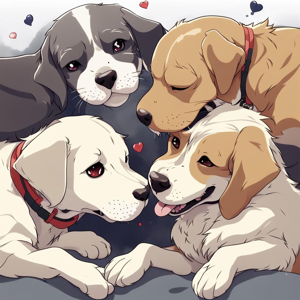 Dogs Licking in Anime Style