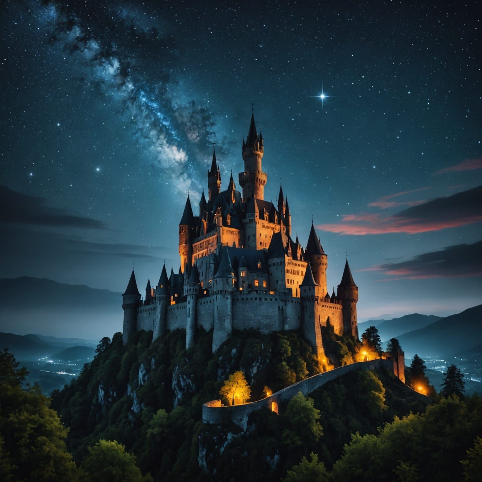 Medieval Castle Under a Starry Night Sky