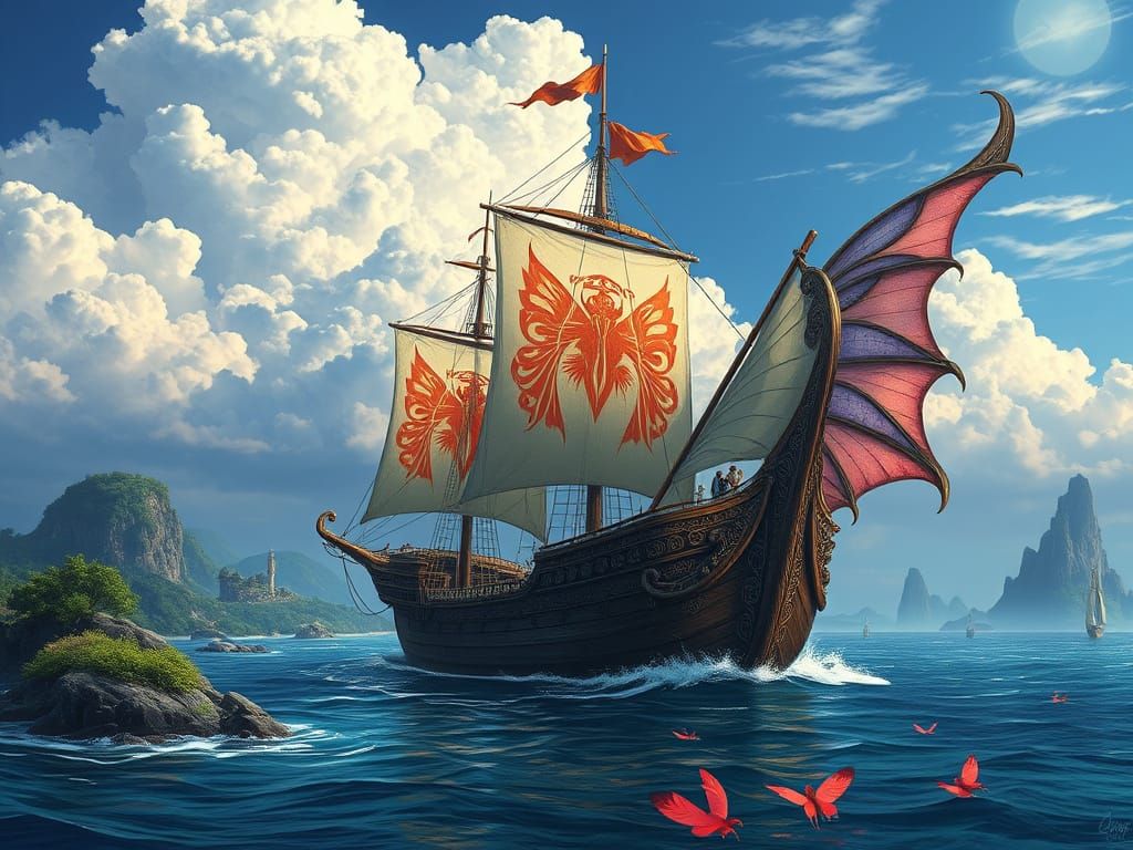 Majestic Fantasy Ship Sails Through Tropical Waters in Encha...