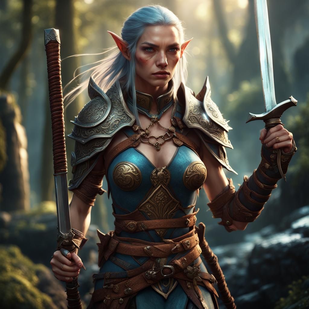 Beautiful Female Elf Warrior with Katana