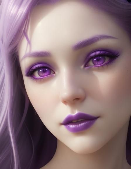 Ethereal beauty fairy with purple hair and purple eyes with ...