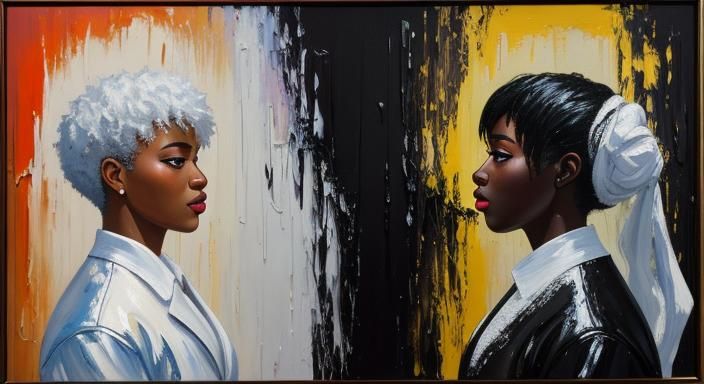 Harmonious Ebony and Ivory Impasto Expressionist Painting