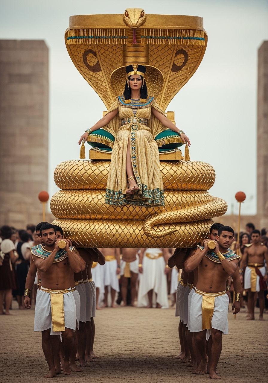 Regal Egyptian Queen on Cobra Throne