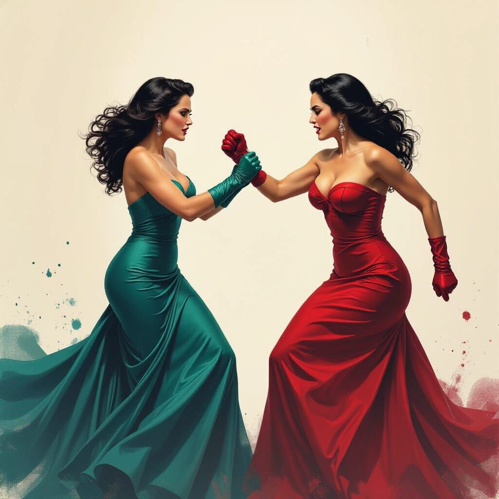 Penelope Cruz and Salma Hayek Catfight in Comic Book Style