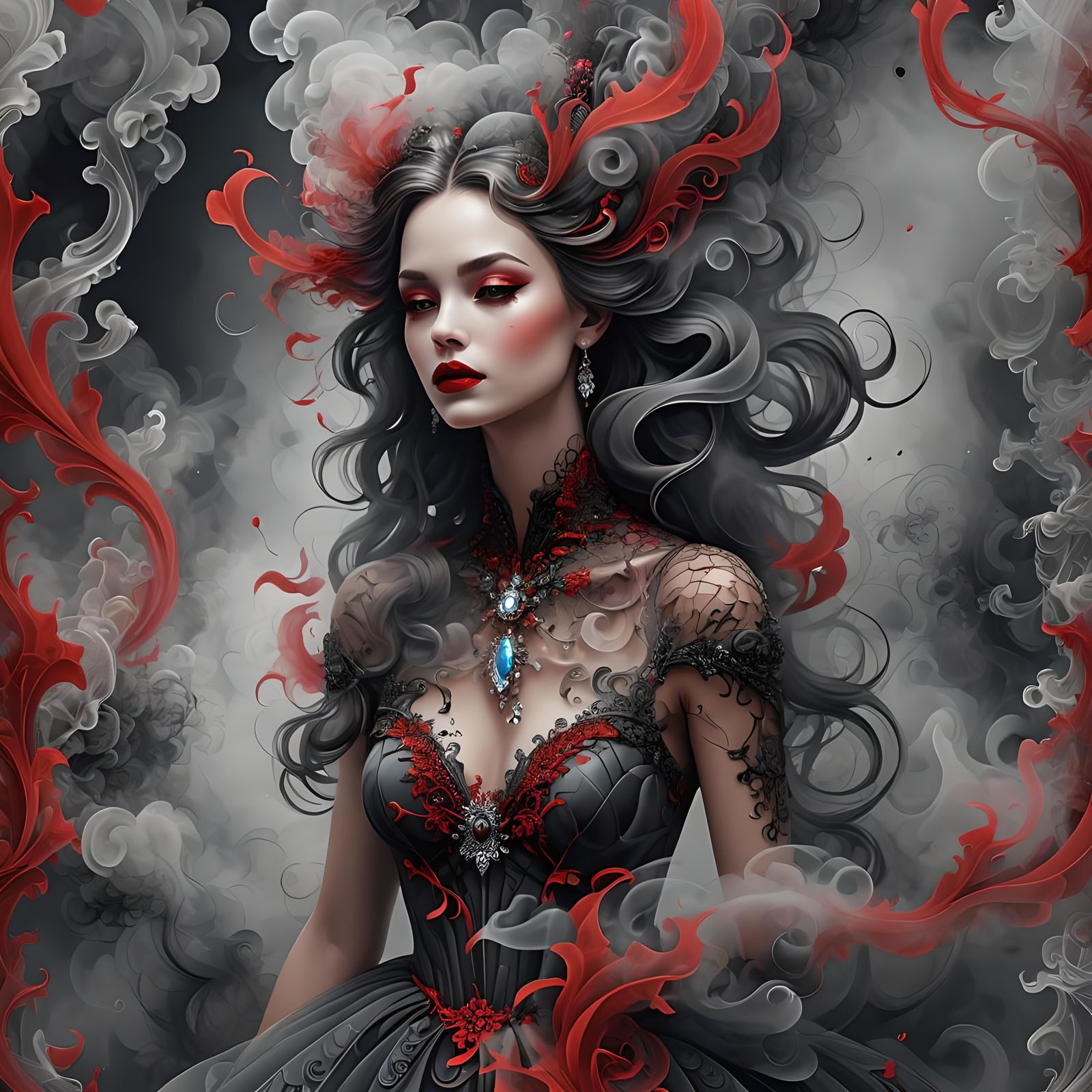 Crystal Girl Surrounded by Smoke in Fractal Art