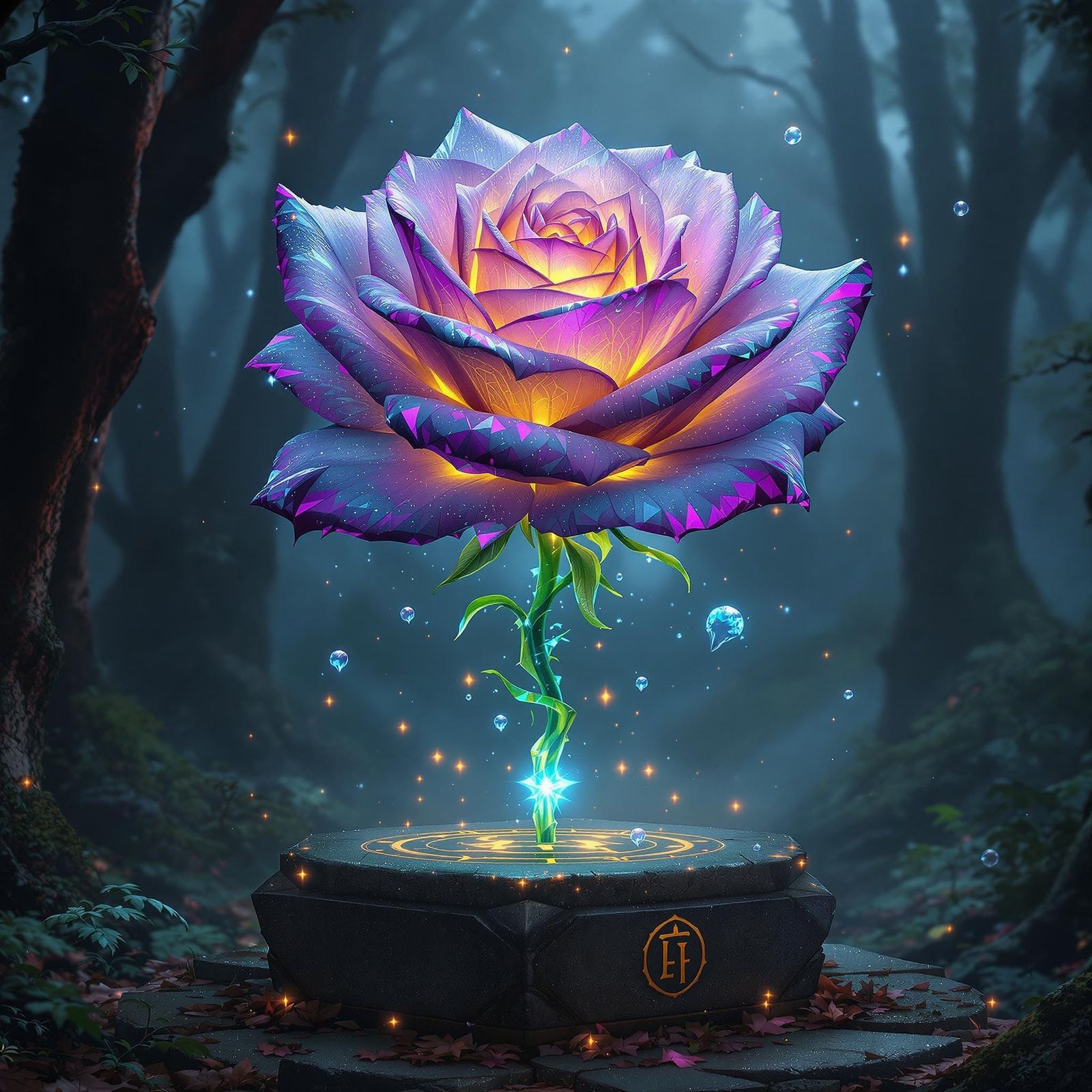 Iridescent Lirael Bloom in Misty Forest Glade